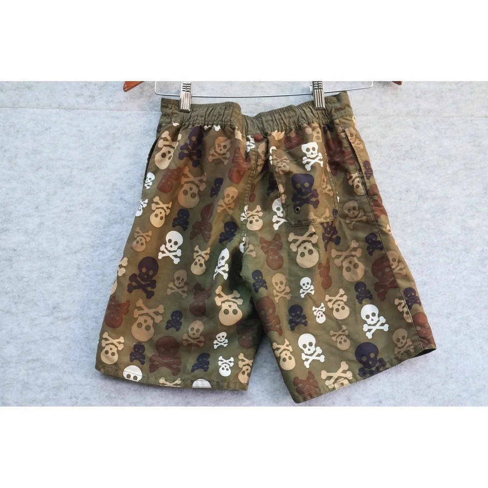 Gymboree Boys Size 10 Skull Crossbones Swim Trunks Olive Green Camo Board Shorts